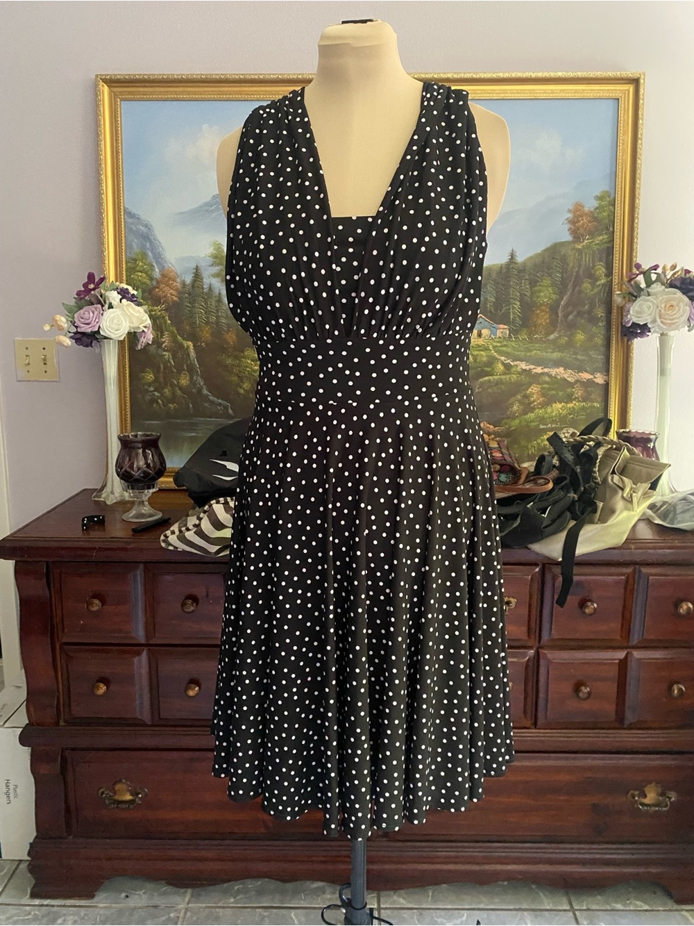 White House Black Market Convertible/Genius Fit & Flare Polka Dot Dress